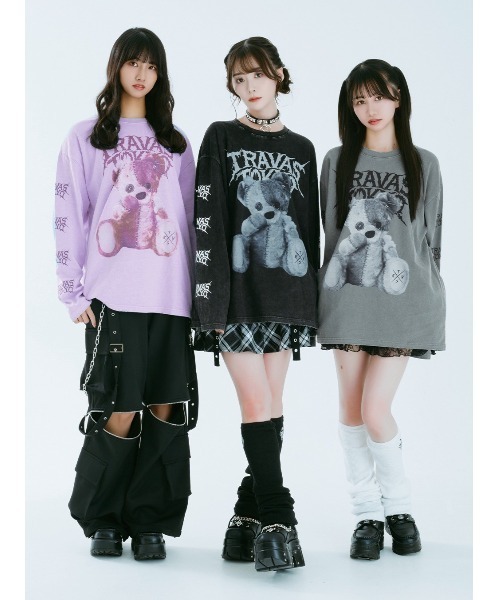 TRAVAS TOKYO(トラバス トウキョウ)の「『TRAVAS TOKYO/トラバス トーキョー』ピグメント加工つぎはぎくまプリントL/S Tee/ロングスリーブカットソー(Tシャツ/カットソー・レディース・ライトパープル/チャコールグレー/ブラック・FREE)」の16枚目の写真