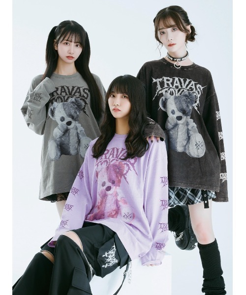 TRAVAS TOKYO(トラバス トウキョウ)の「『TRAVAS TOKYO/トラバス トーキョー』ピグメント加工つぎはぎくまプリントL/S Tee/ロングスリーブカットソー(Tシャツ/カットソー・レディース・ライトパープル/チャコールグレー/ブラック・FREE)」の17枚目の写真