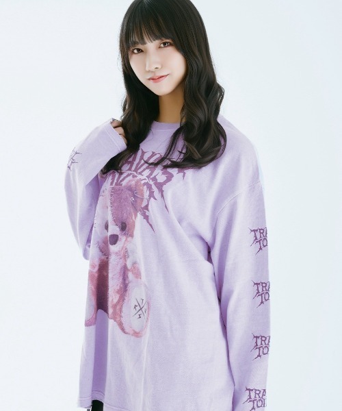 TRAVAS TOKYO(トラバス トウキョウ)の「『TRAVAS TOKYO/トラバス トーキョー』ピグメント加工つぎはぎくまプリントL/S Tee/ロングスリーブカットソー(Tシャツ/カットソー・レディース・ライトパープル/チャコールグレー/ブラック・FREE)」の12枚目の写真