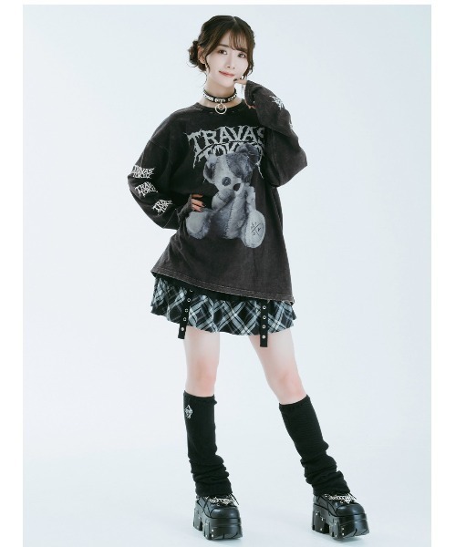 TRAVAS TOKYO(トラバス トウキョウ)の「『TRAVAS TOKYO/トラバス トーキョー』ピグメント加工つぎはぎくまプリントL/S Tee/ロングスリーブカットソー(Tシャツ/カットソー・レディース・ライトパープル/チャコールグレー/ブラック・FREE)」の4枚目の写真