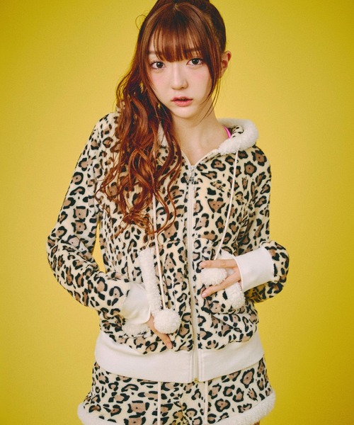 GALFY（ガルフィー）ふわもこギャルSET UP/ヒョウ柄ジップアップ
