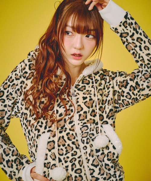 セール】GALFY（ガルフィー）ふわもこギャルSET UP/ヒョウ柄ジップ