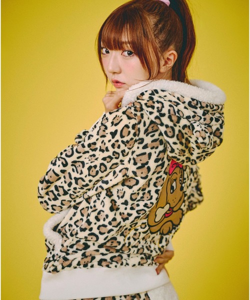 GALFY（ガルフィー）ふわもこギャルSET UP/ヒョウ柄ジップアップ