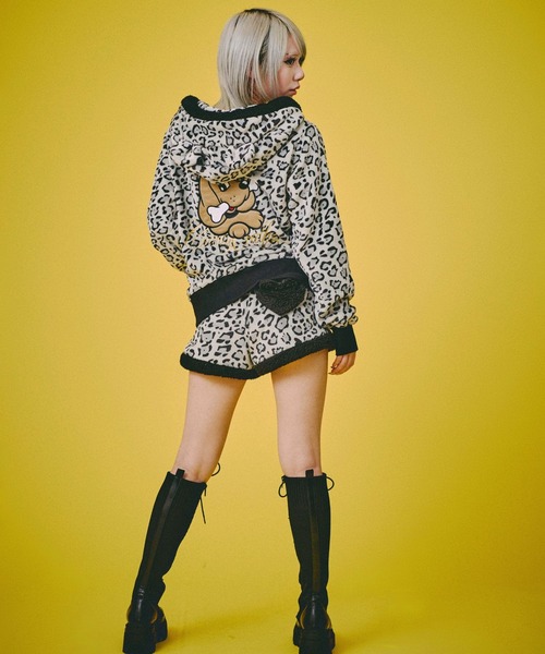 セール】GALFY（ガルフィー）ふわもこギャルSET UP/ヒョウ柄ジップ