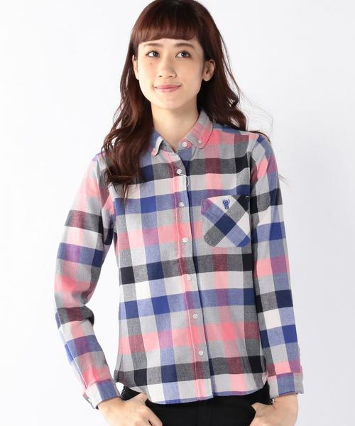 coen（コーエン）の「撚り杢カラーブロックネルボタンダウンシャツ◆（シャツ/ブラウス・レディース・ライトブルー/ピンク/イエロー・MEDIUM/LARGE/SMALL）」の3枚目の写真