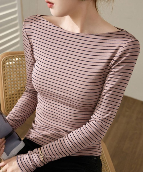SallyLunn(サリーラン)の「ボートネックボーダートップス(Tシャツ/カットソー・レディース・ブラック/ホワイト/ブラウン・M/L)」の10枚目の写真