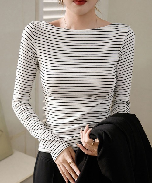 SallyLunn(サリーラン)の「ボートネックボーダートップス(Tシャツ/カットソー・レディース・ブラック/ホワイト/ブラウン・M/L)」の14枚目の写真