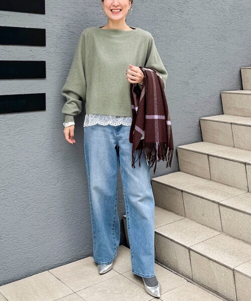 NOLLEY’S（ノーリーズ）の「《手洗い可能》ウォッシャブルヘアリーショート丈プルオーバー（ニット/セーター・レディース・ライトグリーン/ネイビー/ベージュ・FREE）」の4枚目の写真