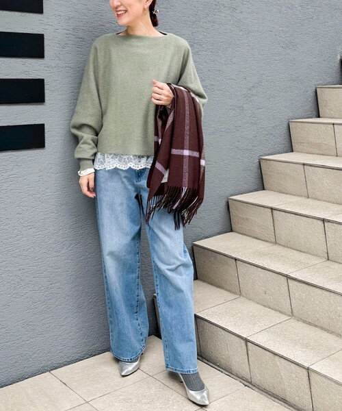 NOLLEY’S（ノーリーズ）の「《手洗い可能》ウォッシャブルヘアリーショート丈プルオーバー（ニット/セーター・レディース・ライトグリーン/ネイビー/ベージュ・FREE）」の5枚目の写真