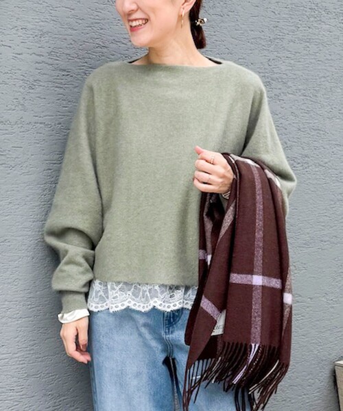 NOLLEY’S（ノーリーズ）の「《手洗い可能》ウォッシャブルヘアリーショート丈プルオーバー（ニット/セーター・レディース・ライトグリーン/ネイビー/ベージュ・FREE）」の6枚目の写真