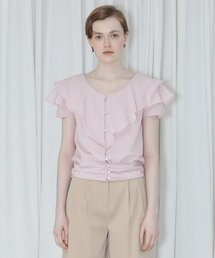 SINOON（シヌーン）の「V-NECK RUFFLE BLOUSE (LIGHT PINK)（シャツ/ブラウス）」