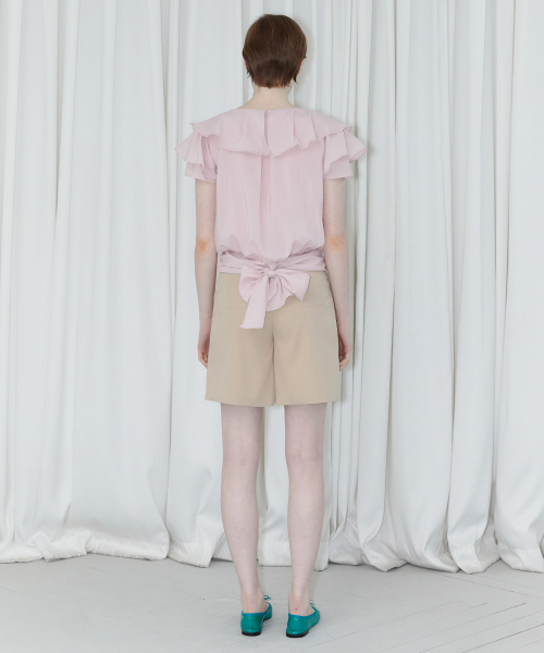 SINOON（シヌーン）の「V-NECK RUFFLE BLOUSE (LIGHT PINK)（シャツ/ブラウス・レディース・ライトピンク・FREE）」の4枚目の写真