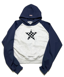 SK8ER ROCK（スケーターロック）の「Star Patchwork Raglan Sweat Hoodie ((whitemelange*navy))（パーカー）」