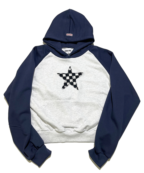 Star Patchwork Raglan свитшот‑худи (white melange/navy)