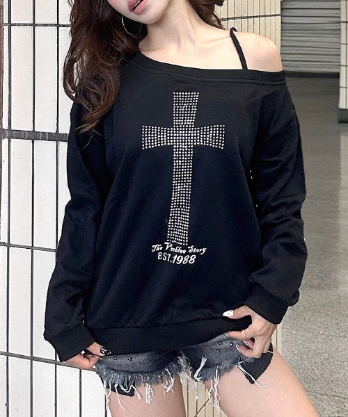 Riff(リフ)の「クロスデザイントップス(スウェット・レディース・ブラック・FREE)」の1枚目の写真