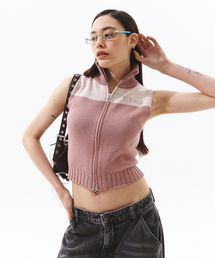 2TONE HIGH NECK KNIT VEST PINK