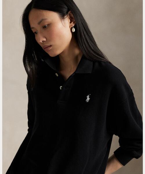POLO RALPH LAUREN（ポロ ラルフ ローレン）の「ライトウェイト フリース ロングスリーブ ポロ（ポロシャツ・レディース・ブラック系1・L/M/S/XL/XS）」の7枚目の写真