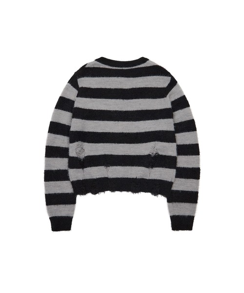 LUVISTRUE(ラヴイズトゥルー)の「EV STRIPE DAMAGE CARDIGAN(カーディガン/ボレロ・レディース・グレー/ブラック・FREE)」の10枚目の写真