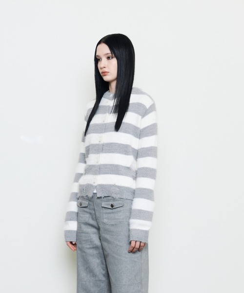 LUVISTRUE(ラヴイズトゥルー)の「EV STRIPE DAMAGE CARDIGAN(カーディガン/ボレロ・レディース・グレー/ブラック・FREE)」の8枚目の写真