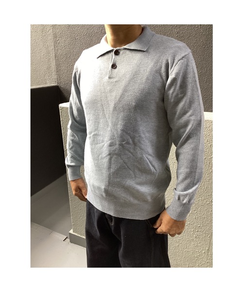 Bling Leads(ブリングリーズ)の「【Blss】【Bling Leads】シルクタッチニットポロシャツ(ニット/セーター・メンズ・グレー/アイボリー/ブラック・FREE)」の1枚目の写真