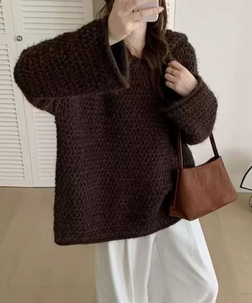 SPIGA(スピーガ)の「ローゲージニットフーディ(パーカー・レディース・ベージュ/ブラウン/グレー/オフホワイト・FREE)」の3枚目の写真