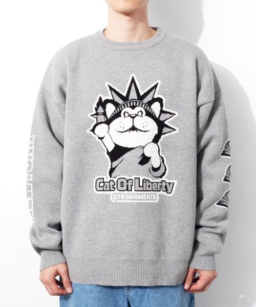 QT8 GARMENTS(キューティーエイトガーメント)の「GB Cat of Liberty Jacquard Sweater (Grey)(ニット/セーター・レディース・その他・MEDIUM/LARGE/X-LARGE)」の1枚目の写真