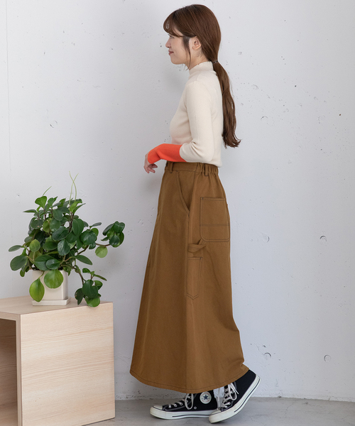 POU DOU DOU（プードゥドゥ）の「ペインタースカート（スカート・レディース・ダークブラウン/ネイビー/インディゴブルー・M）」の6枚目の写真