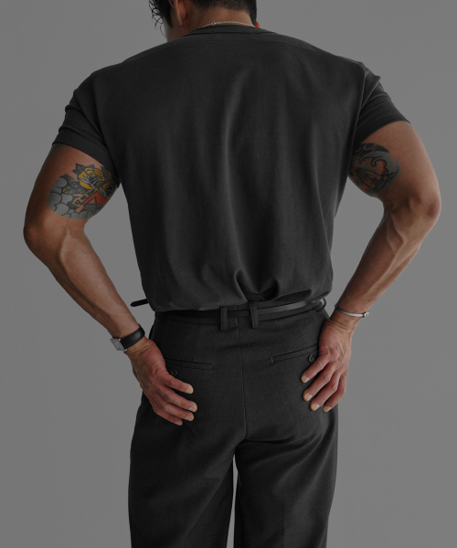 BOWLOW PRODUCT（バウロープロダクト）の「パネルヘンリーネックTシャツ[チャコール]（Tシャツ/カットソー・メンズ・その他・MEDIUM/LARGE/X-LARGE）」の4枚目の写真