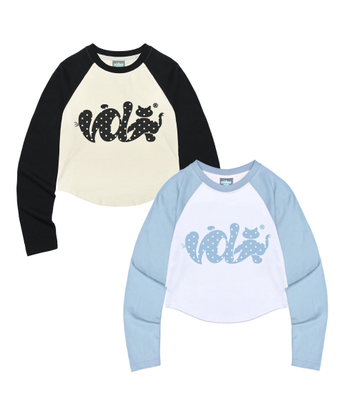 Video Jockey（ビデオジョッキー）の「ネコと一緒に LS クロップラグランTシャツ [スカイブルー]（Tシャツ/カットソー・レディース・スカイブルー・FREE）」の2枚目の写真