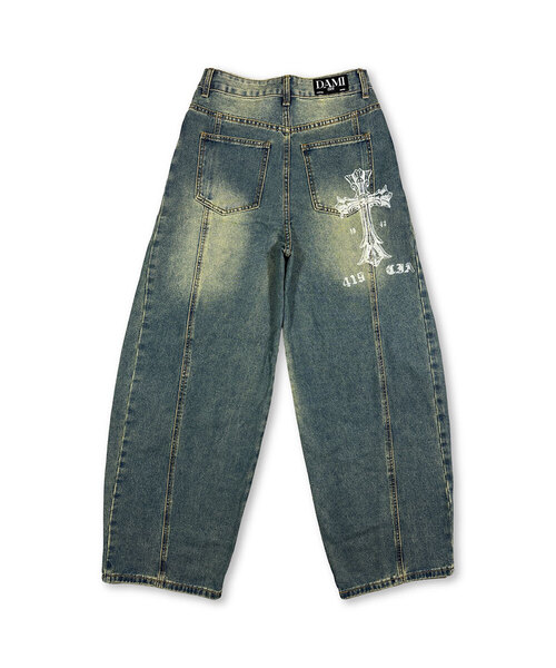 DAMISH(ダミシュ)の「クロスプリントカーブバルーンデニム_ブルー(デニムパンツ・レディース・ブルー・SMALL/MEDIUM/LARGE)」の1枚目の写真