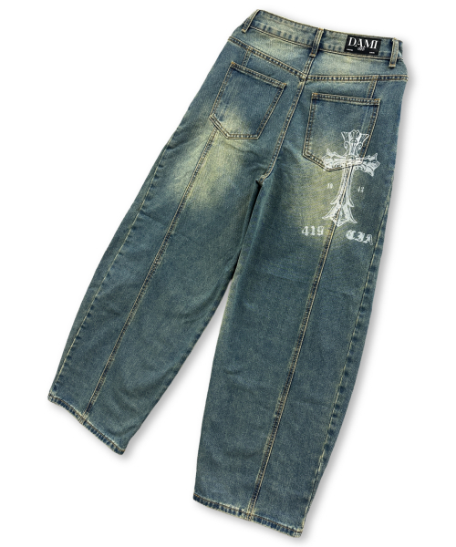 DAMISH(ダミシュ)の「クロスプリントカーブバルーンデニム_ブルー(デニムパンツ・レディース・ブルー・SMALL/MEDIUM/LARGE)」の2枚目の写真