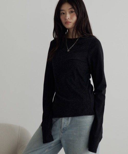 bita.(ビタ)の「サイドスリットラメカットプルオーバー(Tシャツ/カットソー・レディース・ブラック/ホワイト・FREE)」の3枚目の写真