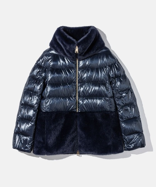 美品✨HERNO 高級✨ダウンジャケット ナイロン ファー ネイビー 14A セール】HERNO NYLON ULTRALIGHT ALTERNATIVE FUR DOWN JACKET ヘルノ