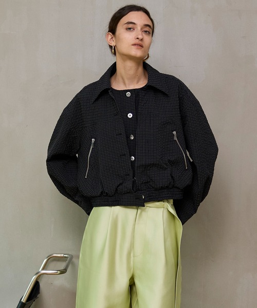 MAISON SPECIAL(メゾンスペシャル)の「Layered Check Blouson/レイヤードチェックブルゾン(ブルゾン・レディース・ホワイト/ボルドー/ネイビー・FREE)」の2枚目の写真