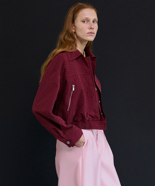 MAISON SPECIAL(メゾンスペシャル)の「Layered Check Blouson/レイヤードチェックブルゾン(ブルゾン・レディース・ホワイト/ボルドー/ネイビー・FREE)」の4枚目の写真