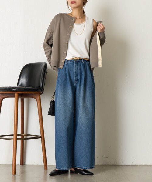 Jena espace merveilleux（ジェナ　エスパスメルヴェイユ）の「【ほんのり透けニュアンス】チュール付リブタンク（タンクトップ・レディース・オフホワイト/ブラック/グレー/モカ・FREE）」の9枚目の写真