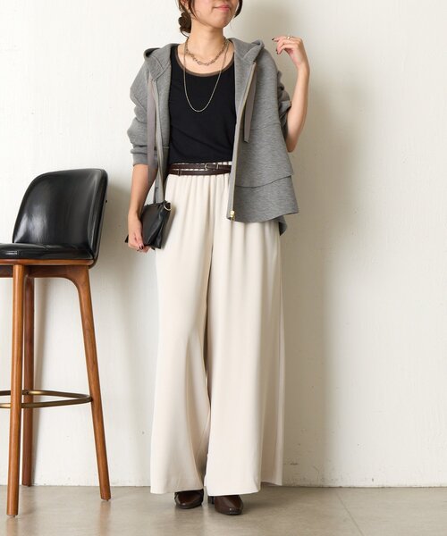 Jena espace merveilleux（ジェナ　エスパスメルヴェイユ）の「【ほんのり透けニュアンス】チュール付リブタンク（タンクトップ・レディース・オフホワイト/ブラック/グレー/モカ・FREE）」の12枚目の写真