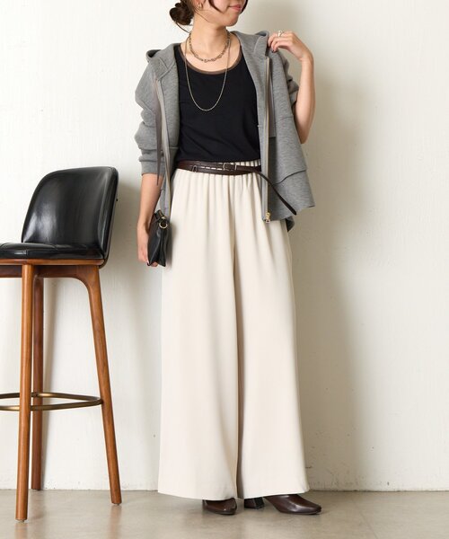 Jena espace merveilleux（ジェナ　エスパスメルヴェイユ）の「【ほんのり透けニュアンス】チュール付リブタンク（タンクトップ・レディース・オフホワイト/ブラック/グレー/モカ・FREE）」の13枚目の写真