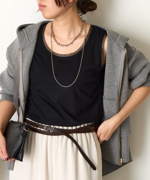 Jena espace merveilleux（ジェナ　エスパスメルヴェイユ）の「【ほんのり透けニュアンス】チュール付リブタンク（タンクトップ・レディース・オフホワイト/ブラック/グレー/モカ・FREE）」の15枚目の写真