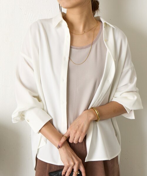 Jena espace merveilleux（ジェナ　エスパスメルヴェイユ）の「【ほんのり透けニュアンス】チュール付リブタンク（タンクトップ・レディース・オフホワイト/ブラック/グレー/モカ・FREE）」の19枚目の写真