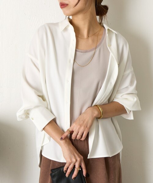 Jena espace merveilleux（ジェナ　エスパスメルヴェイユ）の「【ほんのり透けニュアンス】チュール付リブタンク（タンクトップ・レディース・オフホワイト/ブラック/グレー/モカ・FREE）」の20枚目の写真