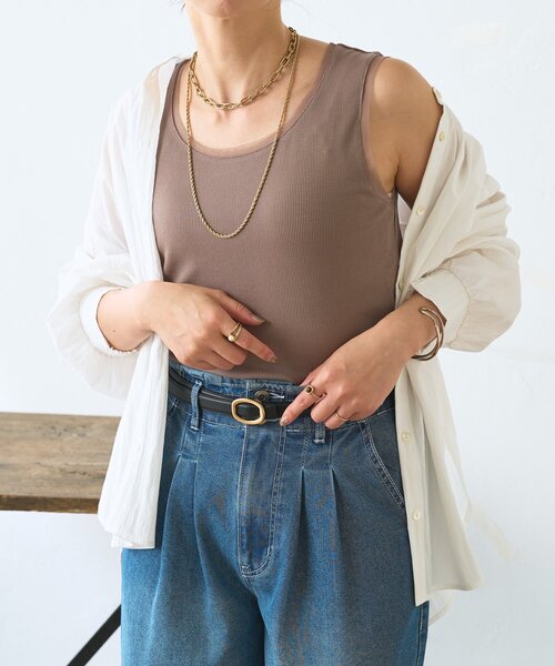 Jena espace merveilleux（ジェナ　エスパスメルヴェイユ）の「【ほんのり透けニュアンス】チュール付リブタンク（タンクトップ・レディース・オフホワイト/ブラック/グレー/モカ・FREE）」の7枚目の写真