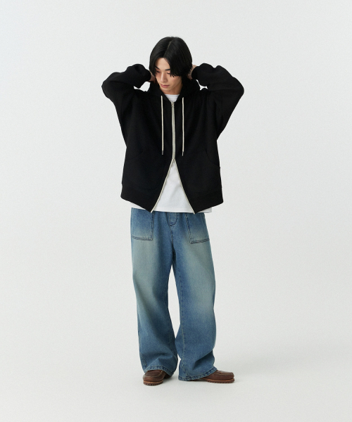 STENDS（ステンズ）の「[M~4XL] ワッフルツーウェイフードジップアップ_ブラック（パーカー・メンズ・その他・MEDIUM/LARGE/XX-LARGE/XXX-LARGE/XXXX-LARGE/X-LARGE）」の6枚目の写真