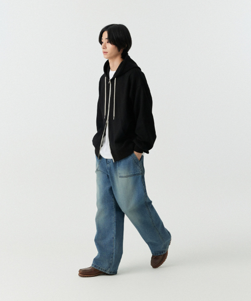 STENDS（ステンズ）の「[M~4XL] ワッフルツーウェイフードジップアップ_ブラック（パーカー・メンズ・その他・MEDIUM/LARGE/XX-LARGE/XXX-LARGE/XXXX-LARGE/X-LARGE）」の5枚目の写真