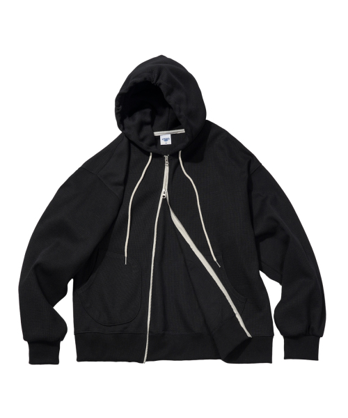 STENDS（ステンズ）の「[M~4XL] ワッフルツーウェイフードジップアップ_ブラック（パーカー・メンズ・その他・MEDIUM/LARGE/XX-LARGE/XXX-LARGE/XXXX-LARGE/X-LARGE）」の3枚目の写真
