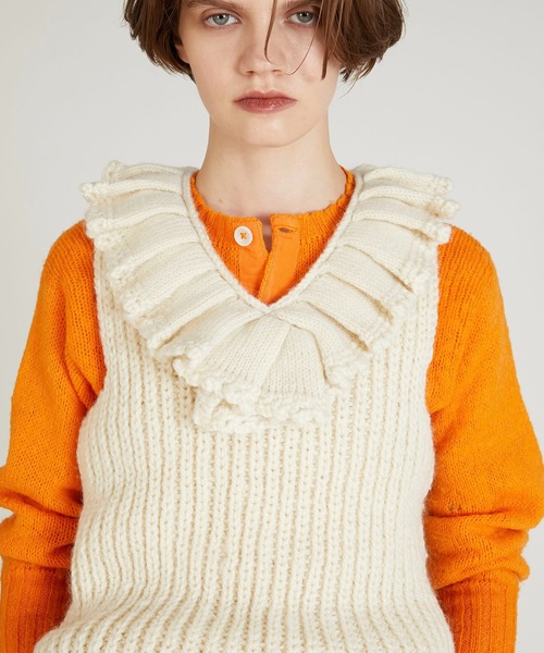セール】【crinkle crinkle crinkle】hand knit ruffle vest/ハンド