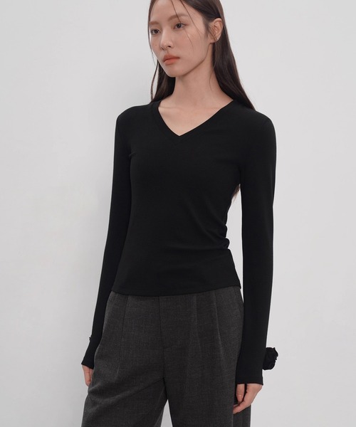 EIGHTHMONTH（エイスマンス）の「フラワーモチーフVネックニット EM25a149【EIGHTHMONTH】（Tシャツ/カットソー・レディース・ベージュ/ブラック・M/S）」の22枚目の写真