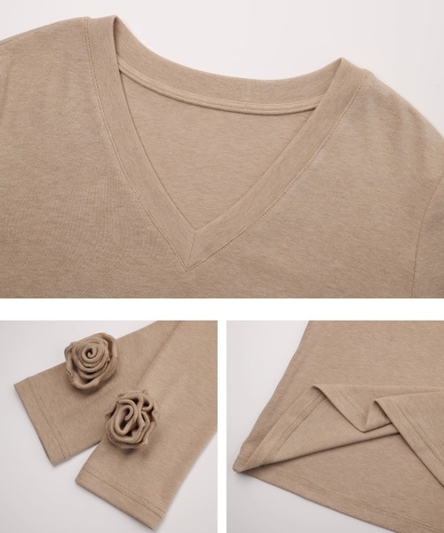EIGHTHMONTH（エイスマンス）の「フラワーモチーフVネックニット EM25a149【EIGHTHMONTH】（Tシャツ/カットソー・レディース・ベージュ/ブラック・M/S）」の19枚目の写真