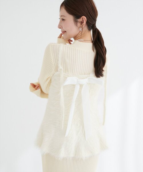 natural couture(ナチュラルクチュール)の「バックリボンペプラムビスチェ+ニットワンピース(ワンピース・レディース・モカ/アイボリー/ブラック・MEDIUM/LARGE)」の16枚目の写真