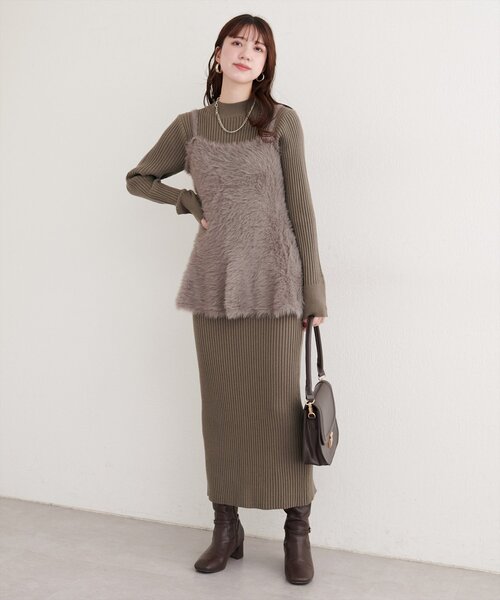 natural couture(ナチュラルクチュール)の「バックリボンペプラムビスチェ+ニットワンピース(ワンピース・レディース・モカ/アイボリー/ブラック・MEDIUM/LARGE)」の10枚目の写真